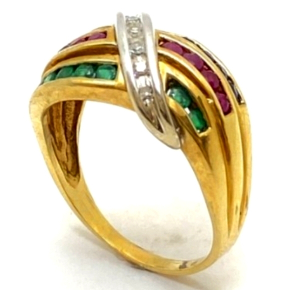 Diamonds Emeralds Rubies Sapphires Gold Magnificent Wedding Band - Picture 3 of 4